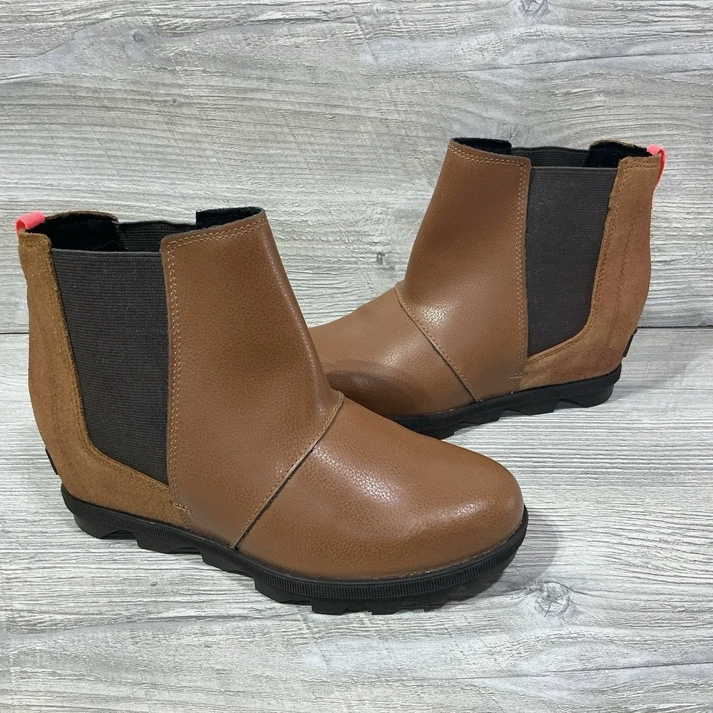 SOREL Joan of Arctic Wedge II Youth Girls Slip In Booties Tan Leather Size US 5